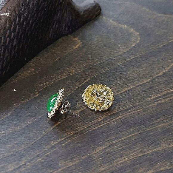 Vtg faux serpentine & rhinestone oval studs - Picture 3 of 7